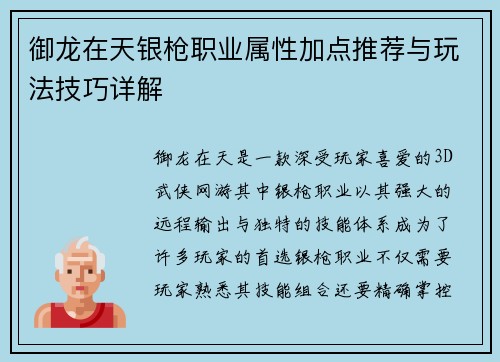 御龙在天银枪职业属性加点推荐与玩法技巧详解